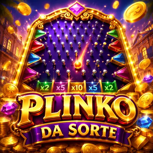 Cartão do jogo Plinko com bolinha caindo na pirâmide de pinos
